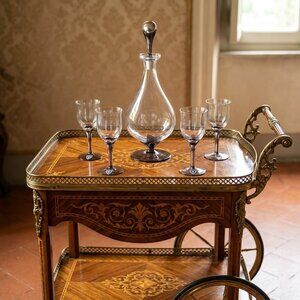 Vintage Waldonia Light Smoke Brown Glass Decanter with Stopper and 4 Glasses